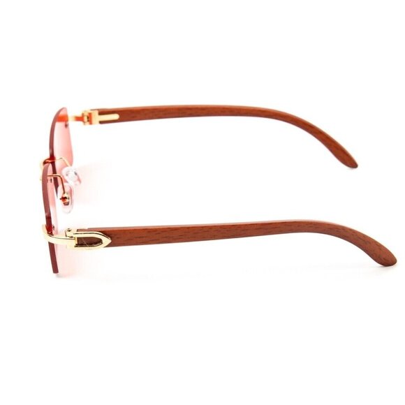 Retro Vintage Rectangle Rimless Gold Frame Red Tint 90s Vintage Sunglasses - Picture 6 of 6